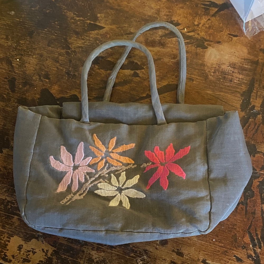 DKNY Charcoal Tote with Multicolor Floral Design